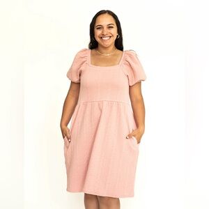 NWT POLAGRAM White Erica Knit Puff Sleeve Dress Size Large Boutique Brand